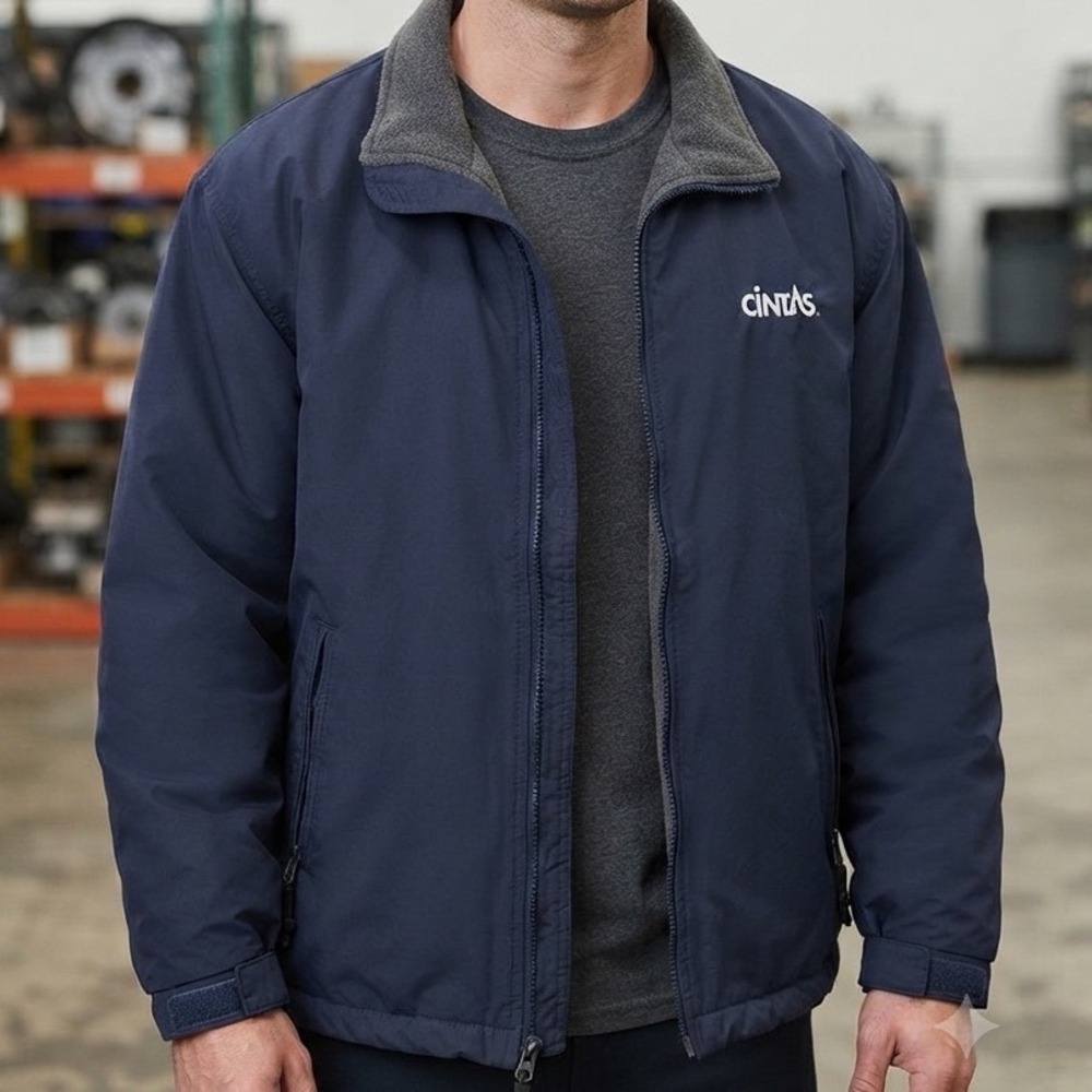 Zync Cintas Mens Navy Blue Fleece Lined Full Zip Workwear Jacket Size Large
